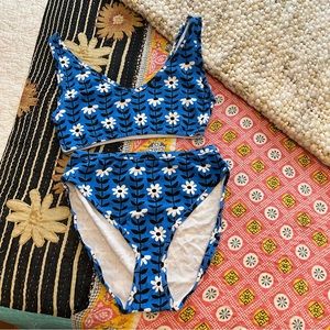 Blue Daisy Big Bud Press Bralette and Hi-Waist Underwear Set XL